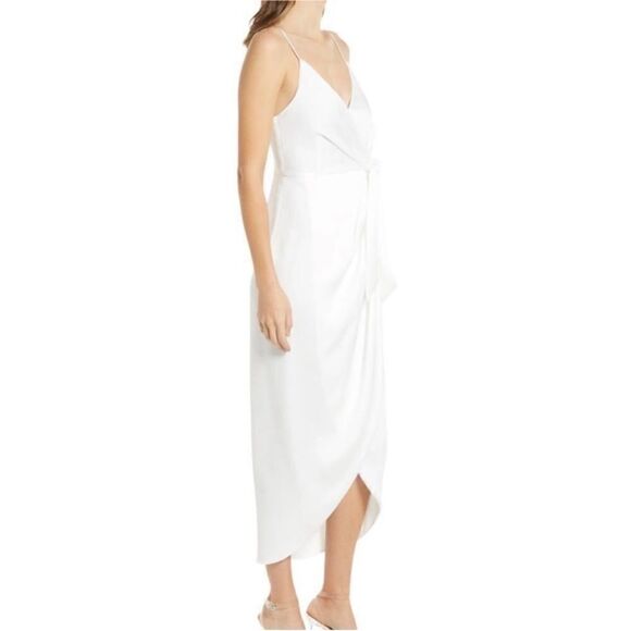 Shona Joy White Satin Lux Tie Front Cocktail Midi Dress - Picture 3 of 12